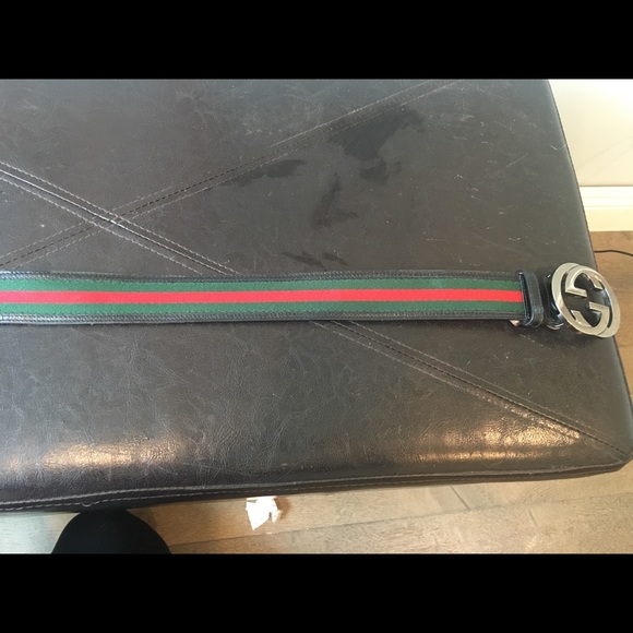 Gucci red green stripes w/ leather & silver buckle